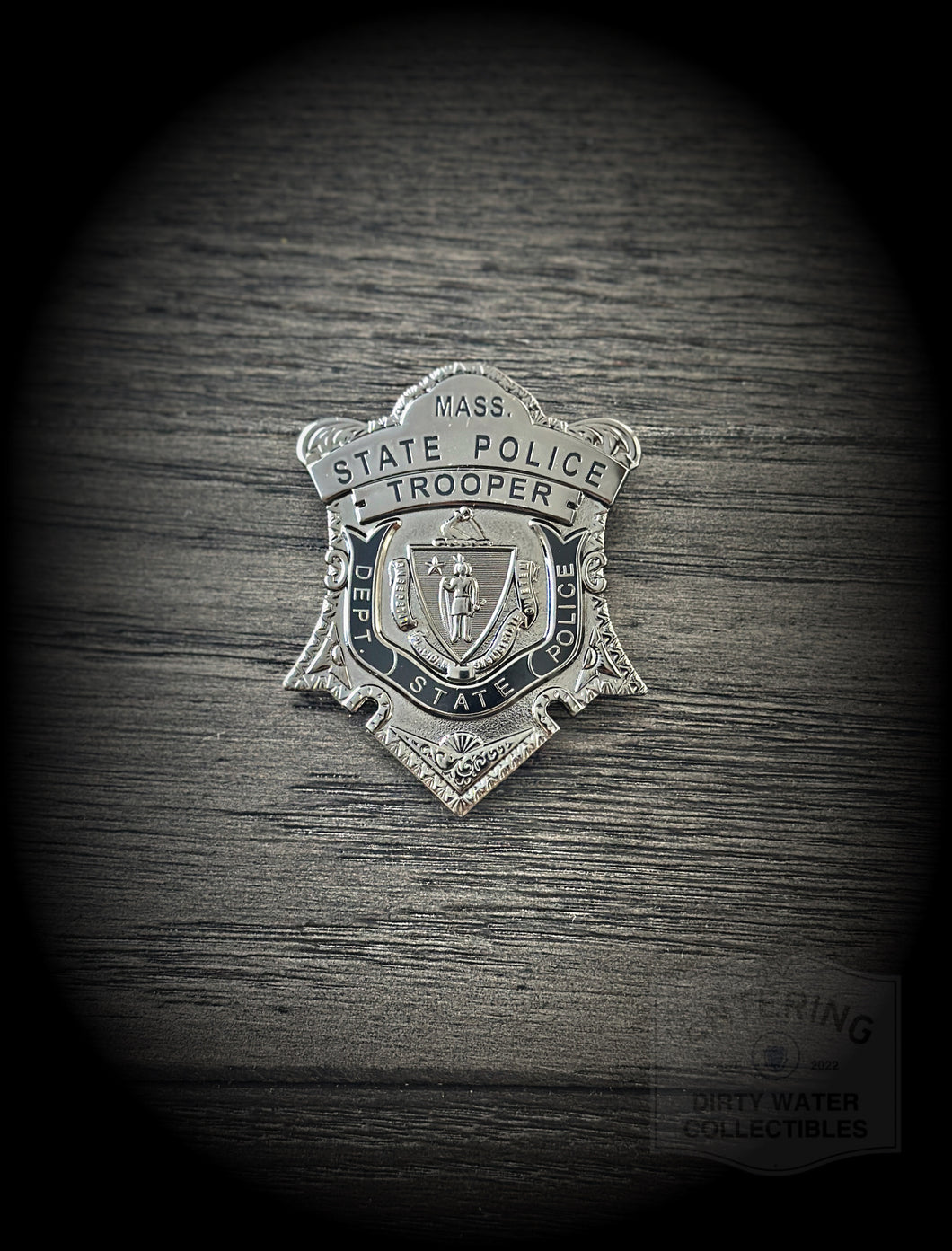 Replica Gunmetal Massachusetts State Police Trooper Rank Badge